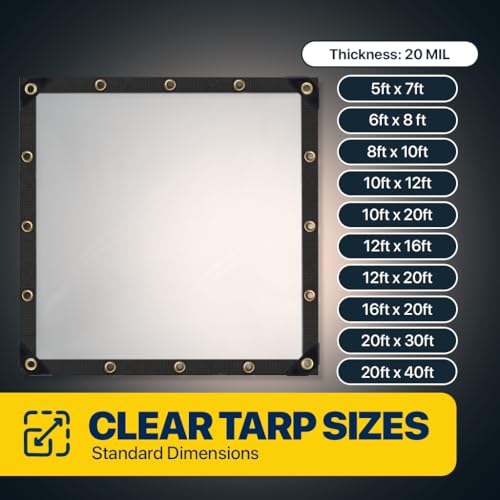 Seal Skin Covers Waterproof Clear Tarp 10x20 FT, 20 Mil 18 OZ 560 GSM Heavy Duty Transparent Vinyl Tarpaulin with Grommets - size: 10' X 20'