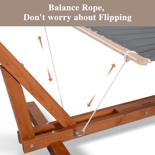 SUNCREAT Outdoor Double Hammock with Stand, Two Person Cotton Rope Hammock with Polyester Pad, Circle Pattern - color: Pad-gray Pattern
