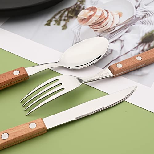 Dinner Forks Set of 8, Uniturcky 304 Stainless Steel Silverware Forks with Wooden Handle, Use for Dessert and Salad, Mirror Polishing, 7.9 Inches - size: 8-Piece Dinner Fork