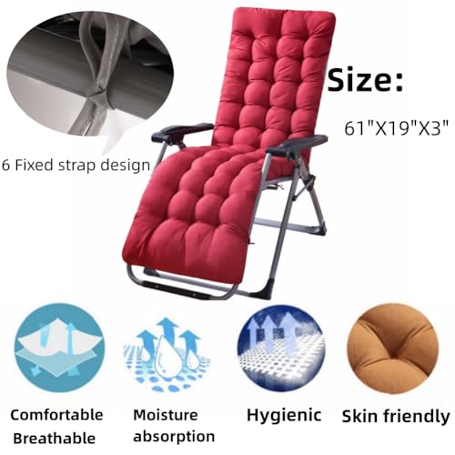 Patio Chaise Lounger Cushion， Rocking Chair Sofa Cushion with 6 Ties， Thick Padded Swing Bench Cushion， Zero Gravity Chair Cushion61x19x3in (Black) - color: Black