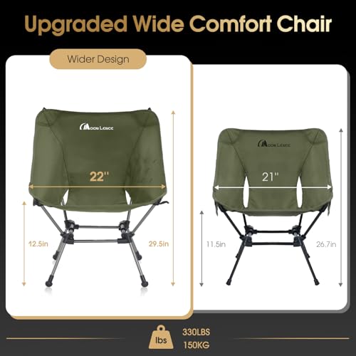 MOON LENCE Portable Camping Chair Plus, Larger & Roomier, Compact and Lightweight Still, Folding Chair for Backpacking & Hiking, 330Lbs Capacity (Moss Green) - color: Moss Green