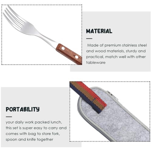 TOYANDONA Stainless Steel Fork, Knife Spoon Set with Gray Carrying Bag, Portable Travel Flatware for Camping, Picnic, and Outdoor Dining