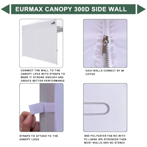 Eurmax USA 10FT Instant Canopy SunWall with Middle Zipper, Removeable Sidewall for Pop Up Canopy Tent,1 Pack Wall Only (White) - color: White, size: 10x6.7ft