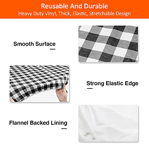 7ft Picnic Table and Bench Cover, Camping Essentials RV Gear, 84 in Waterproof Windproof Outdoor Elastic All Around Tablecloth, Fitted Rectangle Tables and Seats, Black-White Checkered - color: Black-white Checkered, size: 84"