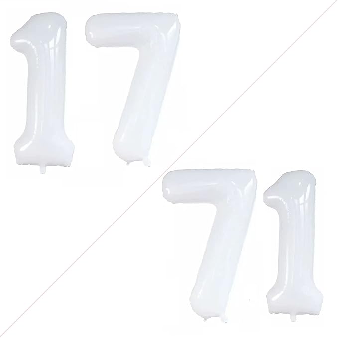 GOER Number 17 Balloons for 17th Birthday Sweet 17 Party Decorations,42 Inch Jumbo Foil Helium 71 Balloons for 71st Birthday Party Decoration (White)