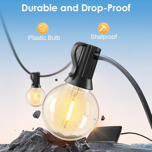 Yusist 120FT Solar String Lights Outdoor Waterproof with Remote, G40 Solar Powered String Lights with 40+2 LED Shatterproof Bulbs, Dimmable Solar Patio Hanging Lights for Outside Backyard Party - size: 120FT
