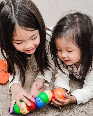 Skoolzy Rainbow Caterpillar Building Toy - Build Fine Motor Skills Color Sorting ADHD Anxiety Fidget Learning Toys to Relieve Stress for Toddlers Kids & Adults Gift for Children, Boy & Girl