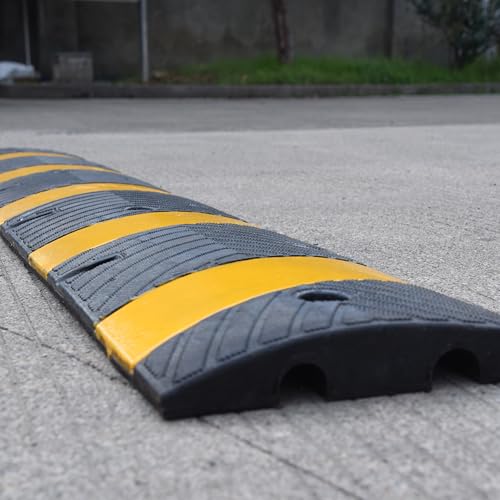 Orangestar 6Ft Rubber Speed Bump, 2 Channel Speed Hump w/4 Bolts for Asphalt Concrete Driveway Gravel - size: Rubber Ramp-1 Pack