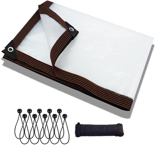 Waterproof Cover Clear Tarps 14x16 FT, Clear Tarp for Deck Porch Patio Canopy Outdoor Camping Ground Garden Furniture Cars Covers, PVC Heavy Duty Tarpaulin, with 10 Marbles Bundle and 1 Rolls Ropes - size: 14x16 FT