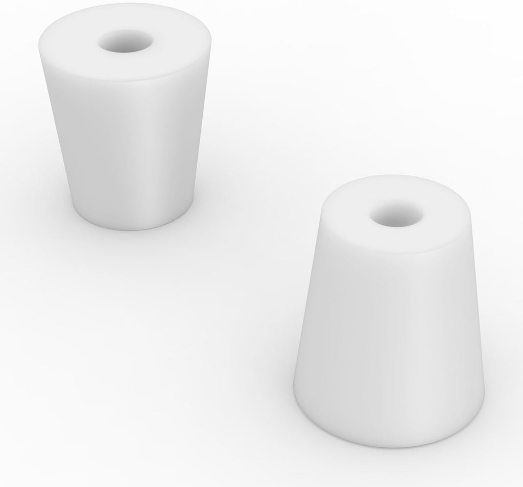Labasics 5-Pack 4# Single-Hole Silicone Stoppers, White Tapered Lab Seal Stoppers with 0.31" Hole, Durable and Reusable Silicone Plugs for Laboratory Glassware, Airtight Sealing, and Experiments