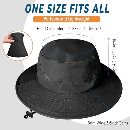 ZOORON Sun Hats for Men Women, Wide Brim Safari Hats UV Protection UPF50+ Waterproof Boonie Hats for Fishing Hiking Camping - color: 2pack-black+light Gray