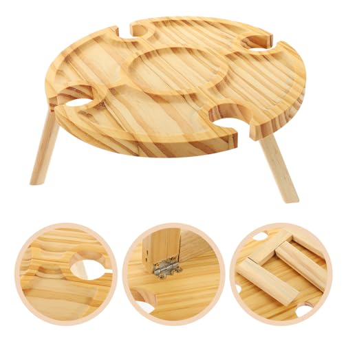 Wooden Outdoor Folding Wine Table with Glass Holder Portable Picnic Table for Beach Camping Patio Lawn