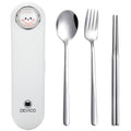 DEVICO Travel Utensils with Case Cute, Reusable Silverware for Lunch, Portable Cutlery Set, 18/8 Stainless Steel Fork Spoon Chopsticks in Cartoon Case, Dishwasher Safe (White) - color: White