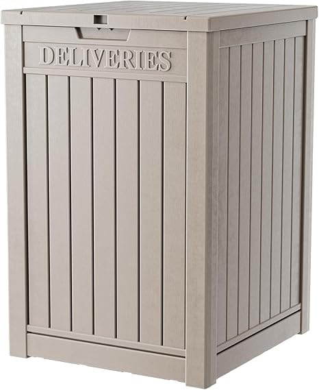 EasyUp Outdoor Package Delivery Box, 48-Gallon Lockable Parcel Drop Box, Large Double-Walled Resin Weatherproof Storage Deck Box for Porch and Patio (Gray)