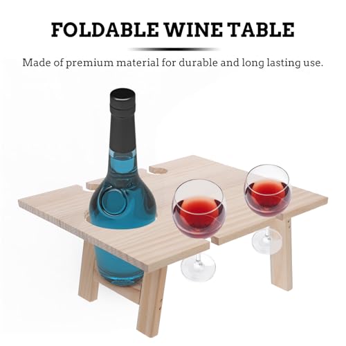Portable Foldable Outdoor Picnic Table Wooden Square Wine Serving Desk 30x24 Inch Mini Table for Lawn Beach Camping