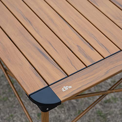 iClimb Lightweight Stable Alu. Folding Square Table Roll Up Top with Carry Bag for Camping Picnic Backyards BBQ Camp Kitchen (Nature, M) - color: Nature, size: Medium
