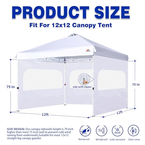 SCOCANOPY Sidewall for 12x12 Canopy Frame with Mesh Window and Zipper, 3 Pieces Sunwalls Only, (White) - color: White, size: 12X12