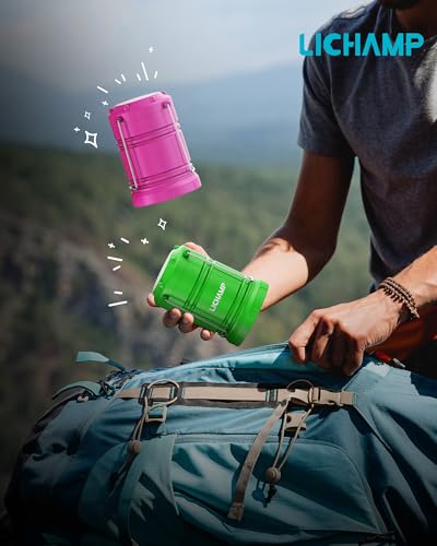 Lichamp 4 Pack LED Camping Lanterns, Battery Powered Camping Lights LED Collapsible Flashlight Portable Emergency Supplies Kit, A4PK - color: Pink