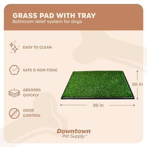Downtown Pet Supply Dog Grass Pad with Tray, 20 x 30 - Outdoor and Indoor Potty System for Dogs with Replaceable Synthetic Grass Pee Turf - Portable and Waterproof Turf Dog Potty - size: 20" x 30"