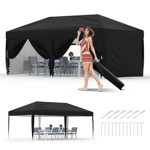 10x20 Pop Up Canopy Tent Outdoor Canopy with 6 Removable Sidewalls One-Person Set Up Heavy Duty Commercial Instant Tent Shelter-Blue - color: Black, size: 10x20FT/6-Sidewall