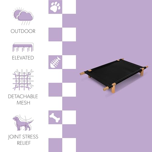 DBD5000C Chester 32" Modern Minimalist Wood Frame Elevated Outdoor Dog Bed, Ink/Light Teak - color: Ink/Light Teak