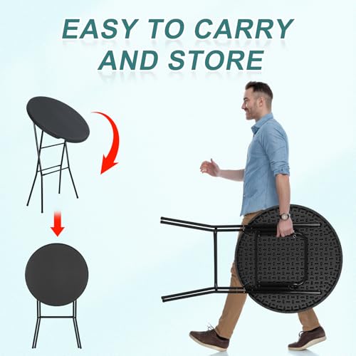 Nice C Plastic High Top Round Table, Portable Cocktail Bar Table, 31.5" Folding Counter Height Tables, Waterproof Outdoor/Indoor Tables for Parties, Weddings, Camping, Backyard (Black, 1 Pack) - size: Black 1 Pack