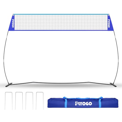 Volleyball Net, 14FT Freestanding Volleyball Net for Backyard, Adjustable Height and Instant Setup, Professional Portable Training Practice Set for Indoor and Outdoor with Carry Bag
