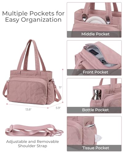 Large Lunch Tote Bag for Women with Multi-Pockets Puffy Light Durable Insulated Lunch Bag Women - color: Black