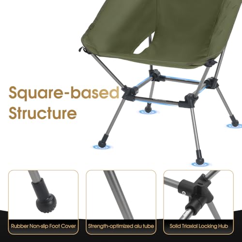 MOON LENCE Portable Camping Chair Plus, Larger & Roomier, Compact and Lightweight Still, Folding Chair for Backpacking & Hiking, 330Lbs Capacity (Moss Green) - color: Moss Green