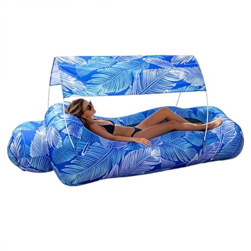 Inflatable Air Lounger, Pool Air Sofa with Sun Shade, No-Pump Blow Up Couch for Outdoor Camping, Hiking, Picnic, Vacation, Backyard, Seaside