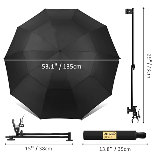 XLINGZA UPF 50+ Beach Umbrella with Adjustable Universal Clamp - style: Double Layer/Manual/XXL