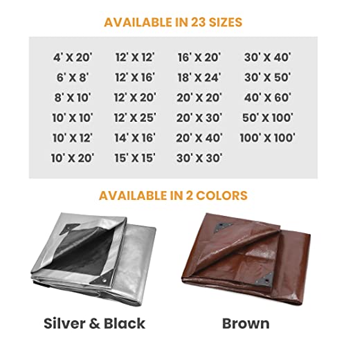 WHITEDUCK Super Heavy Duty Poly Tarp Cover 16 Mil & 10 Mil with Grommets and Reinforced Edges (Brown, White & Silver Black) (Brown- 16 Mil, 12' x 25') - color: Brown- 16 Mil, size: 12' x 25'