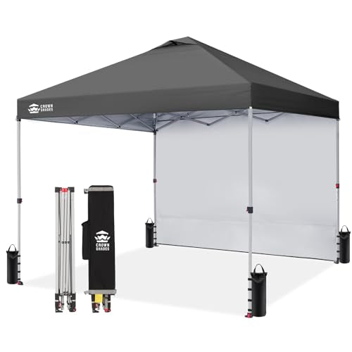 CROWN SHADES 12x12 Pop Up Canopy Tent Instant Commercial with 150D Silver Coated Fabric Including 1 Removable Sidewall, 4 Ropes, 8 Stakes, Weight Bags, STO 'N Go Bag, Grid Grey - color: Grid Grey, size: 12x12FT