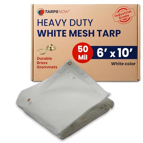 Tarps Now 6' x 10' White Heavy Duty Mesh Tarp with Brass Grommets - UV Resistant Reflective White 75% Sun Shade, Backyard, Patios, Breezeways, Gazebos, Kennels, Mesh for Flatbeds, Trucks or Trailers - size: 6' X 10'