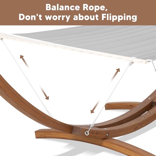 SUNCREAT Hammocks Double Hammock with 13.5 ft Wooden Stand, Hammock Cover, Outdoor Hammocks for Outside, 475 lbs Capacity, Beige - color: Beige