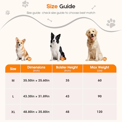 Elevated Dog Bed with Removable Fluffy Pillow Cushion, Raised Pet Cot Washable Bolster, Dog Couch Sofa, Anti Slip Feet, Breathable Mesh, Cream, 43"×32" - color: cream, size: L(43"×32"×8")
