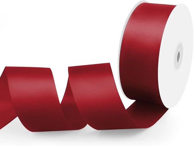 1-1/2" Width x 50 Yards Satin Fabric Ribbon, Burgundy Ribbon Perfect for DIY Bows, Swags, Gift Wrapping, Craft, Flower Bouquet, Christmas and Party Decoration