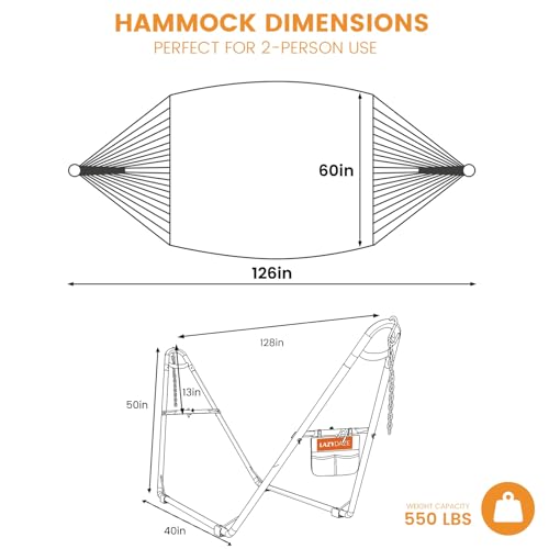 Lazy Daze Hammocks Handwoven Mayan Hammock with Heavy Duty Steel Stand, 10.5 FT Soft Rope Double Hammock for Patio Outside, 550 lbs Weight Capacity, Tan - color: Tan
