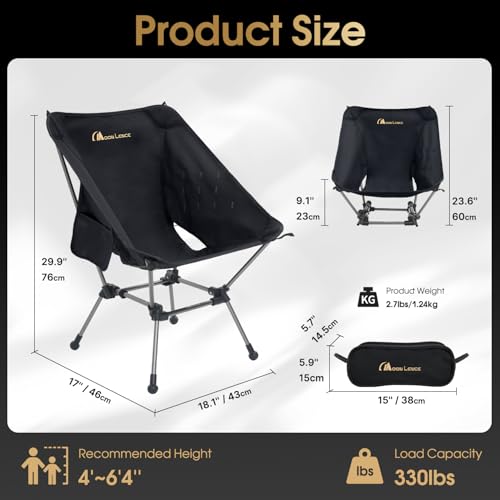 MOON LENCE Portable Camping Chair Plus, Larger & Roomier, Compact and Lightweight Still, Folding Chair for Backpacking & Hiking, 330Lbs Capacity (Black-2pack) - color: Black-2pack