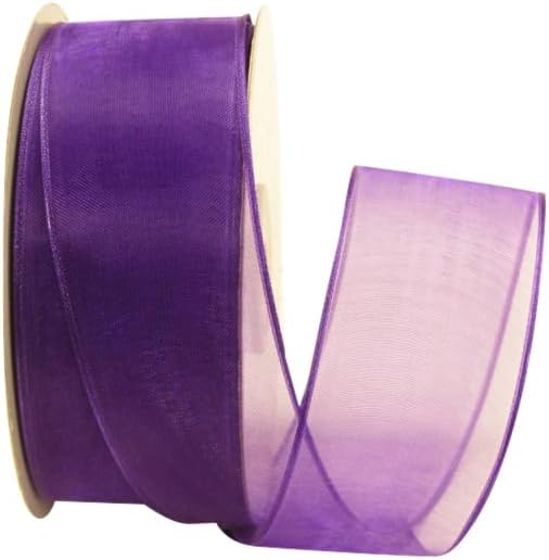Ribbon Bazaar Sheer Organza Wired Ribbon - 100% Polyester Wire Edged Ribbon for Floral Decor, Table Arrangements, Apparel Embellishment & More - 1-1/2" Purple 25yd