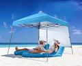 ABCCANOPY Outdoor Pop Up Canopy 10x10 Beach Camping Canopy with 1 Sun Wall, Bonus Backpack Bag, Stakes and Ropes, Sky Blue - color: Azure Blue, size: 10x10