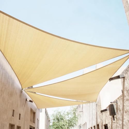 Sun Shade Sail Sand Yellow Triangle 12'X12'X12' Permeable Garden Canopy for Outdoor Patio Backyard and Deck Sun Protection Fabric with Fade and Tear Resistance - size: Triangle-12ftx12ftx12ft