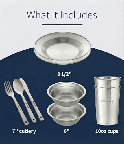 Unique Complete Messware Kit Polished Stainless Steel Dishes Set| Tableware| Dinnerware| Camping| Includes - Cups | Plates| Bowls| Cutlery| Comes in Mesh Bags - style: Single Person Set Orange