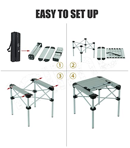 iClimb Lightweight Stable Alu. Folding Square Table Roll Up Top with Carry Bag for Camping Picnic Backyards BBQ Camp Kitchen (Nature, M) - color: Nature, size: Medium