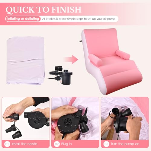 Inflatable Indoor Living Room Chair Lounge with Handrails, Inflatable Foldable Deck Chair with Air Pump, Outdoor Travel Camping Picnic Beach Chaise Lounges(Pink) - color: Pink