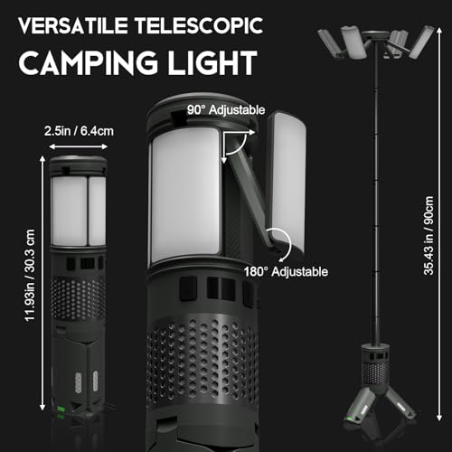 Telescopic Camping Lights, Rechargeable Camping Lights with Stand,12000mAh Collapsible Camping Lanterns, Magnetic Base Portable Flashlights IPX5 Waterproof for Camping,Hiking,Emergency Use