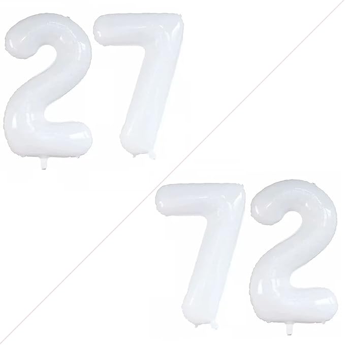 GOER Number 27 Balloons for 27th Birthday Party Decorations,42 Inch Jumbo Foil Helium 72 Balloons for 72nd Birthday Party Decoration (White)