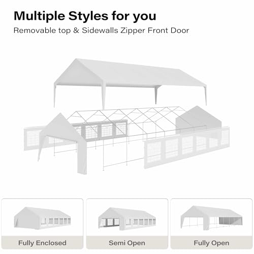 LAUSAINT HOME 20x40 Party Tent, Heavy Duty Waterproof Canopy with Removable Sidewalls & Roll-Up Door, Large White Event Shelter with Steel Frame for Wedding, Backyard, BBQ, Camping, for 50–80 People - size: 20x40