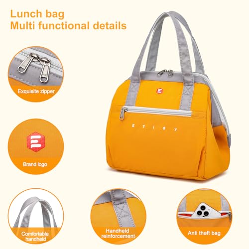 ETidy Fashionable & Lightweight Reusable Lunch Bag Large Capacity Waterproof & Leak Proof Lunch Box Insulated Cooler Lunch Tote For Women Adult To Work Travel Outdoor(Black) - color: Black