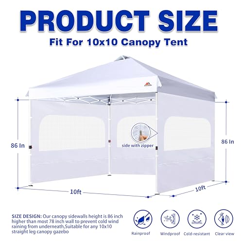 SCOCANOPY Sidewall for 10x10 Canopy Frame with Mesh Window and Zipper, 3 Pieces Sunwalls Only, (Grey) - color: Gray, size: 10X10